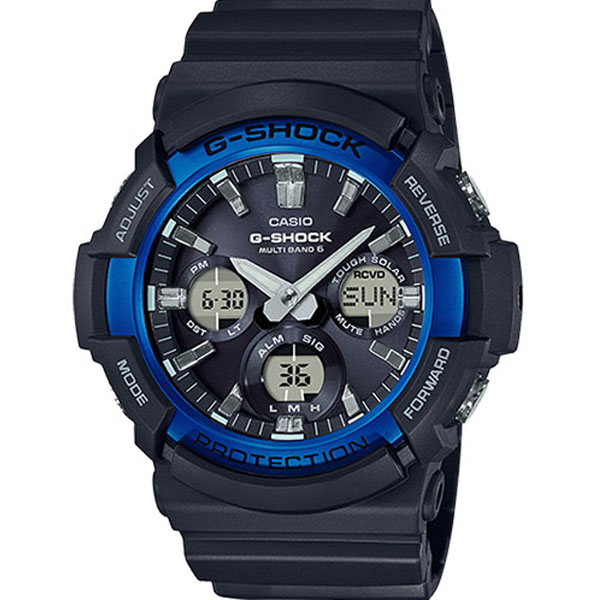 Đồng hồ nam Casio G-Shock GAS-100B-1A2 - Mặt viền xanh dương, dây đeo nhựa màu đen