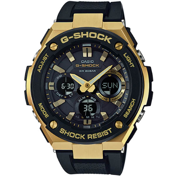 Đồng Hồ Nam Casio G Shock GST-S100G-1ADR Dây Nhựa Màu Đen Viền Mạ Vàng - Pin Năng Lượng